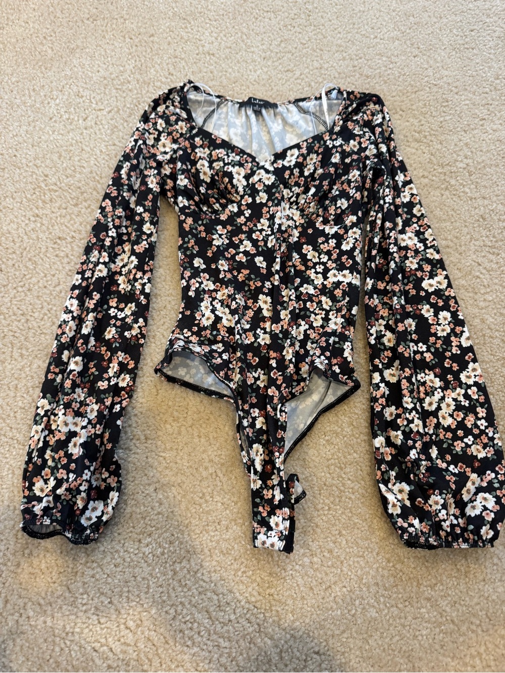 Lulu's Black Floral Long Sleeve Bodysuit